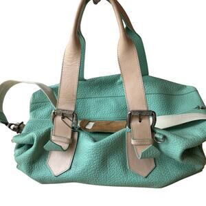 i santi Leather Duffel Bag Light Green Mint Light Pink Travel 20"x8"x8.5"